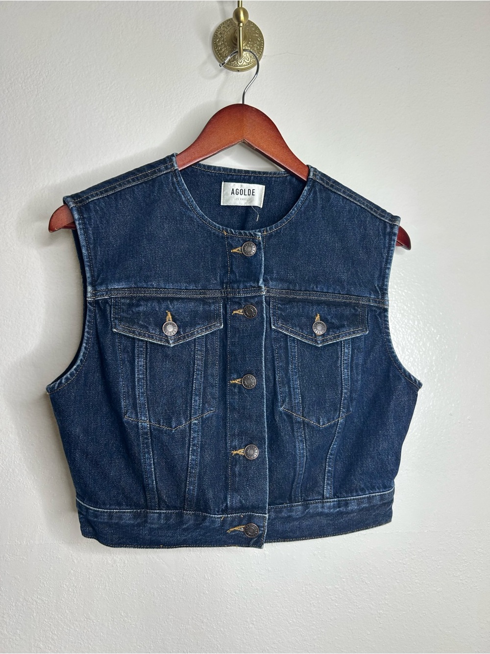 AGOLDE 100% Regenerative Cotton Dark Denim Leo Button Down Vest